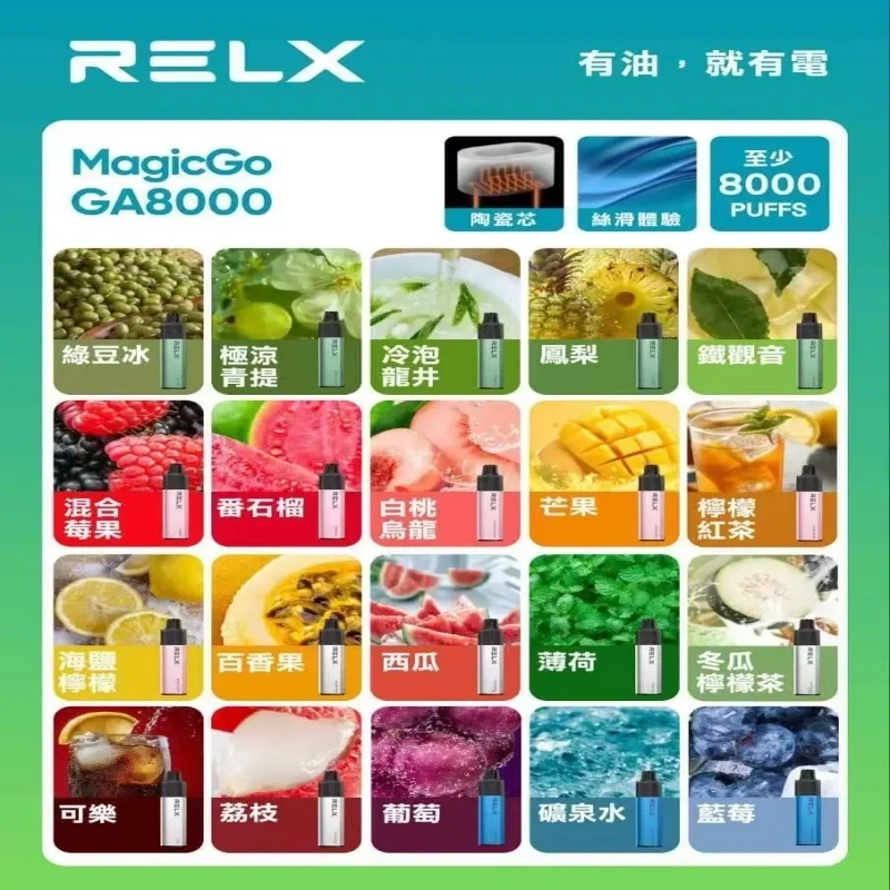 RELX GA8000  | 悅刻拋棄式8000口 · 雙模式切換 · 透明油倉 · 28款口味